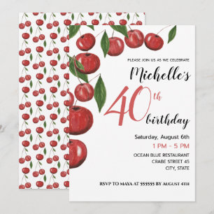 Invitación Ilustración en Acuarela de Cerezas Dulces Cumpleañ