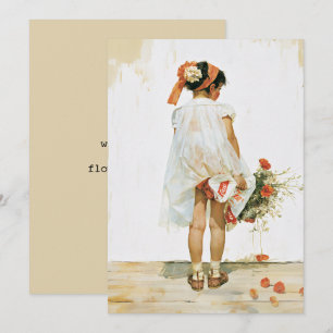 Invitación Ilustración en Acuarela de Niña con Flores