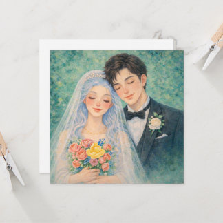 Invitación Ilustración en acuarela de pareja de novios románt