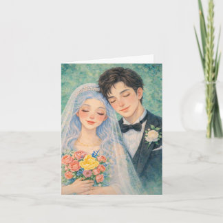 Invitación Ilustración en acuarela de pareja de novios románt