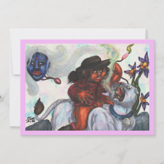 Invitación Ilustración en acuarela Eros montando una leona bl