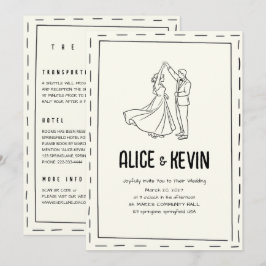 Invitación Ilustración en marfil Doodle Minimalista QR Boda