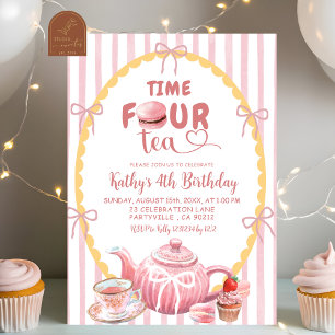 Invitación Ilustración extravagante Time FOUR té 4º cumpleaño