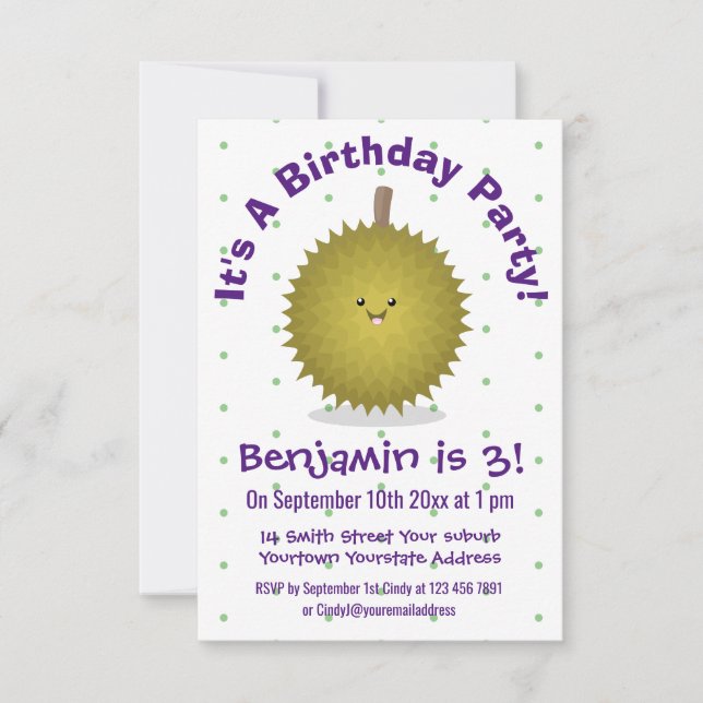 Invitación Ilustracion feliz personalizado duriano (Anverso)