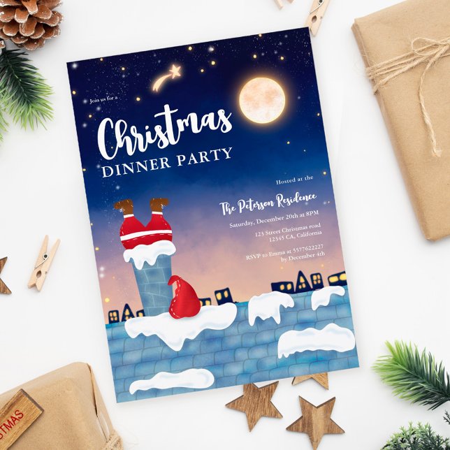 Invitación Ilustracion fiesta de Navidades curiosos de Santa  (Funny Santa chimney Christmas party illustration Invitation)
