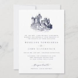 Invitación Ilustración Formal de Boda en un Castillo Elegante