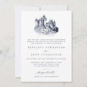 Invitación Ilustración Formal de Boda en un Castillo Elegante