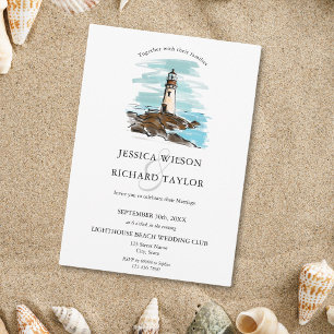 Invitación Ilustracion Hand Drawn Lighthouse Beach Venue