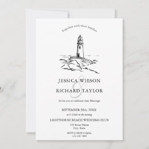 Invitación Ilustracion Hand Drawn Lighthouse Beach Venue