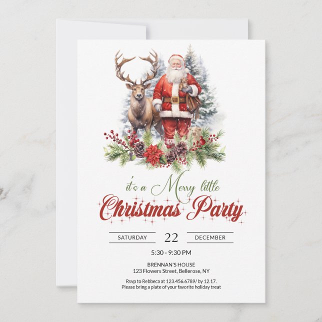 Invitación Ilustracion indignado Santa Claus con renos (Anverso)