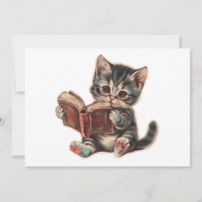 Invitación Ilustracion infantil retro de libro de lectura de  (Anverso)