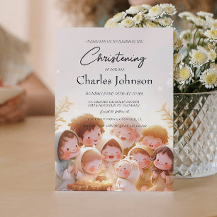 Invitación Ilustracion infantil y familiar hijo cristiano