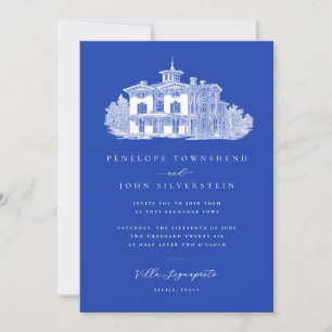 Invitación Ilustracion italiano Moda Boda azul