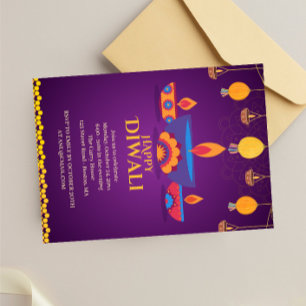 Invitación Ilustracion luminoso Diwali rosa púrpura