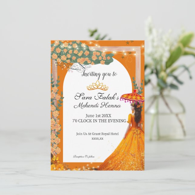 Invitación ilustracion Mehendi Henna Boda indio (Anverso de pie)