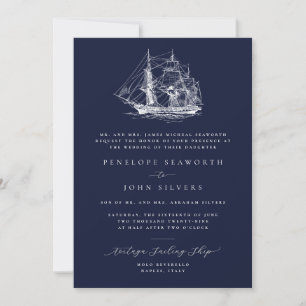 Invitación Ilustración náutica de barco Boda formal de la mar