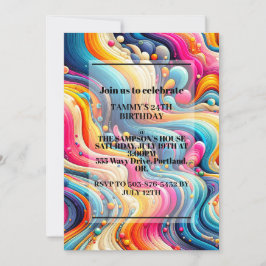 Invitación Ilustración ondulada vibrante para fiesta de cumpl