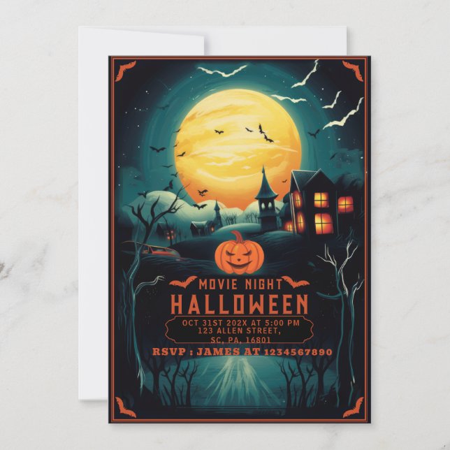 Invitación Ilustracion OSCURO HALLOWEEN PELÍCULA NOCHE (Anverso)