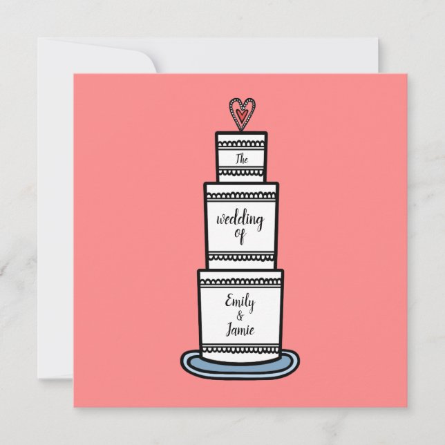 Invitación Ilustración Personalizada de Tarta de Boda (Anverso)