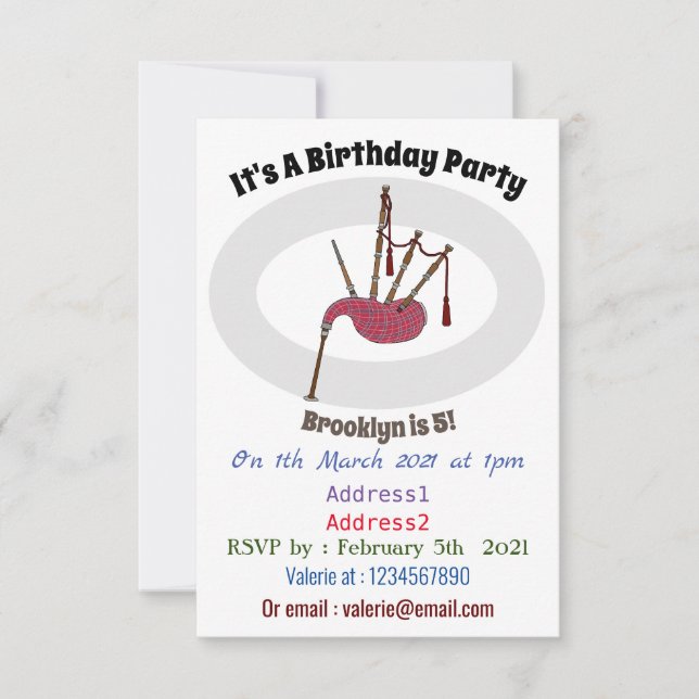 Invitación Ilustracion personalizado Bagpipes (Anverso)