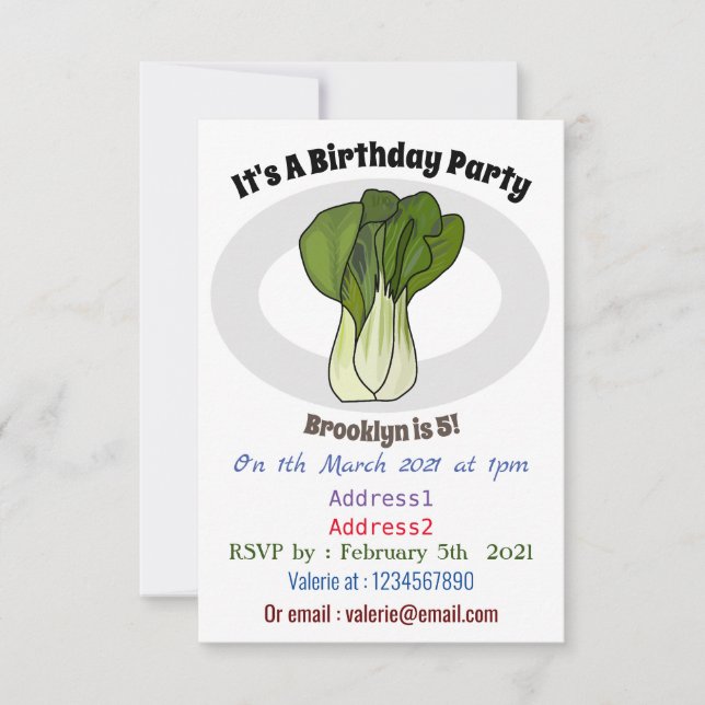 Invitación Ilustracion personalizado Bok choy (Anverso)