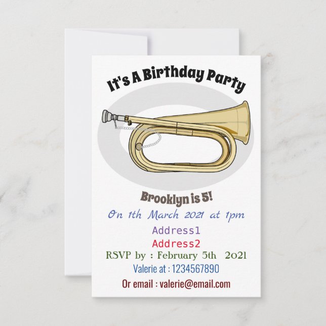 Invitación Ilustracion personalizado Bugle (Anverso)