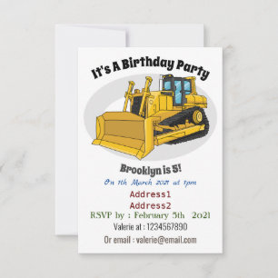 Invitación Ilustracion personalizado Bulldozer