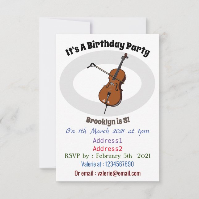 Invitación Ilustracion personalizado Cello (Anverso)