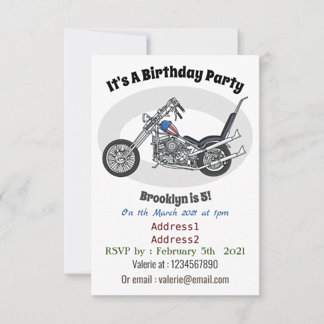 Invitación Ilustracion personalizado Chopper Motorcycle 1950 (Anverso)