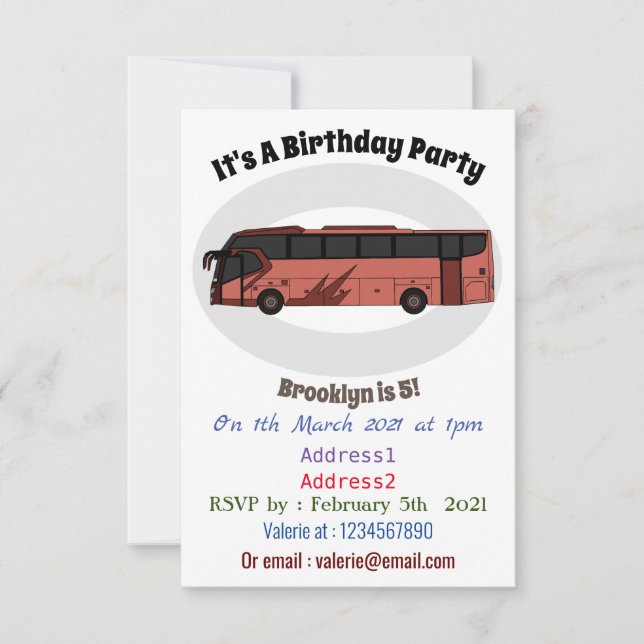 Invitación Ilustracion personalizado de autobús (Anverso)