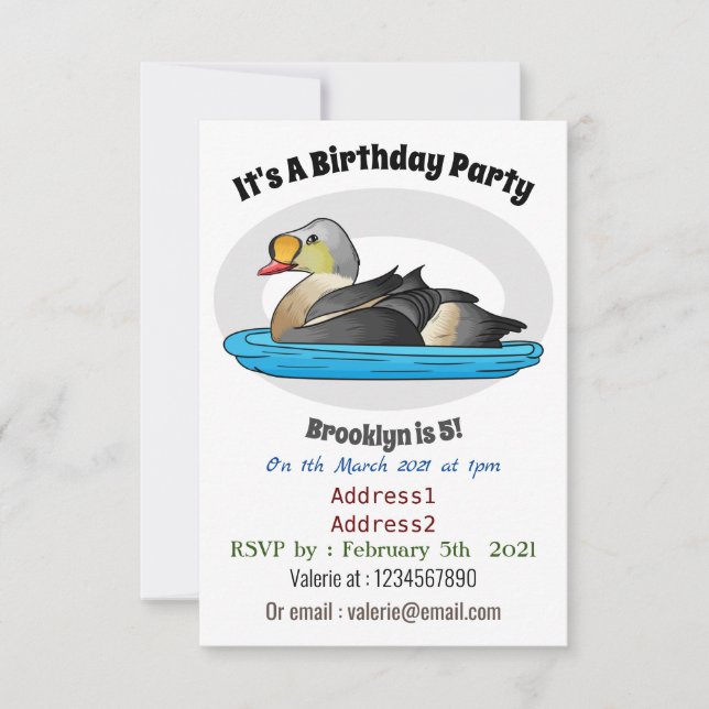 Invitación Ilustracion personalizado de aves King eider (Anverso)