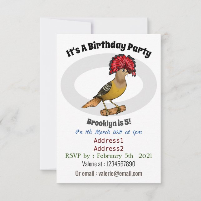 Invitación Ilustracion personalizado de aves Royal flycatcher (Anverso)