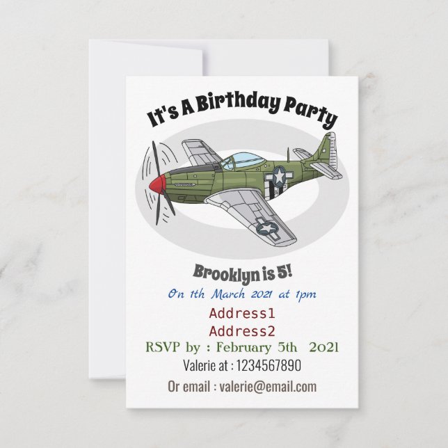 Invitación Ilustracion personalizado de avión militar (Anverso)