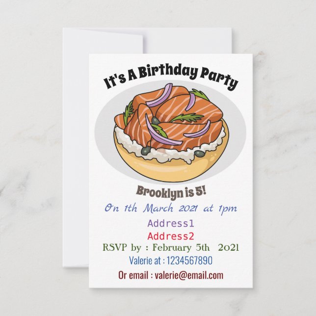 Invitación Ilustracion personalizado de bagel de Salmon (Anverso)
