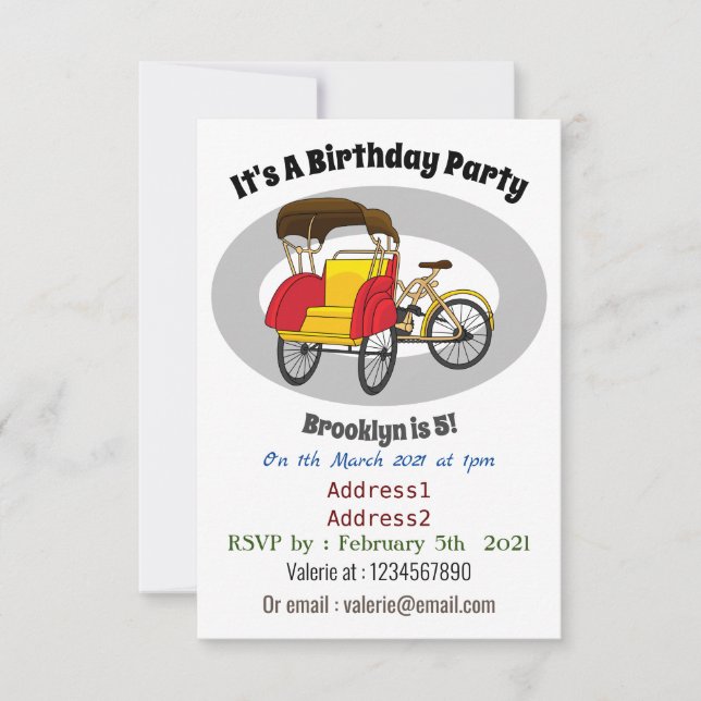 Invitación Ilustracion personalizado de bicitaxi (Anverso)