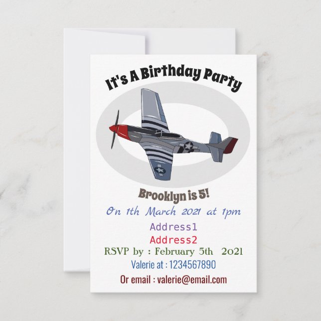 Invitación Ilustracion personalizado de bombarderos (Anverso)