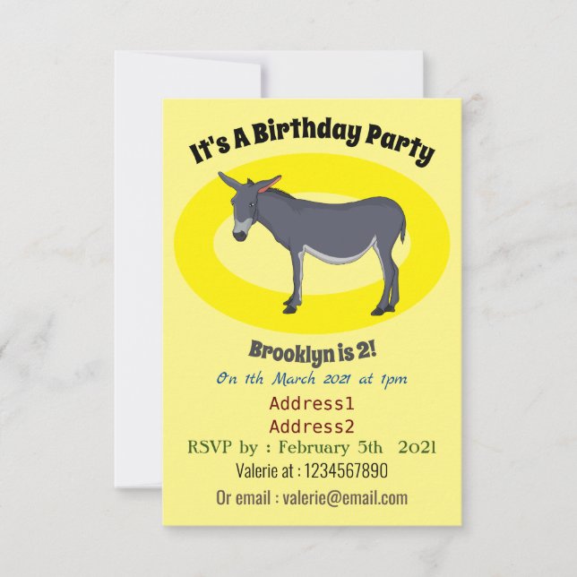 Invitación Ilustracion personalizado de burro (Anverso)