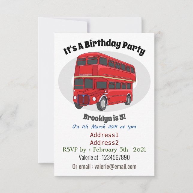 Invitación Ilustracion personalizado de bus de dos pisos (Anverso)