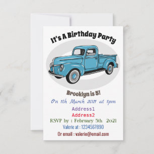 Invitación Ilustracion personalizado de camioneta clásica