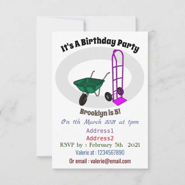 Invitación Ilustracion personalizado de carretillas y carrito (Anverso)