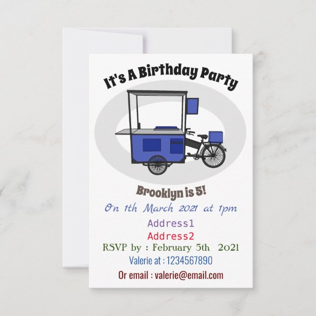 Invitación Ilustracion personalizado de carrito de alimentos (Anverso)