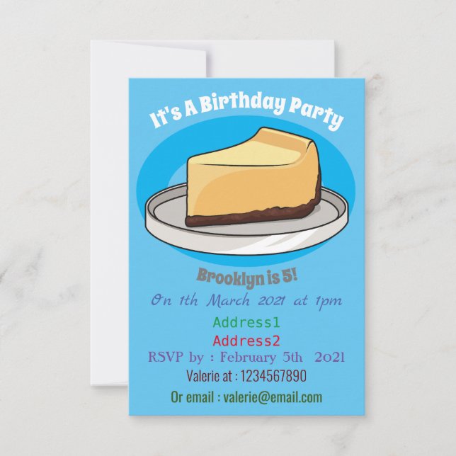 Invitación Ilustracion personalizado de Cheesecake (Anverso)