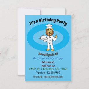 Invitación Ilustracion personalizado de chef de un bonito leó