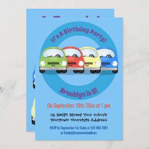 Invitación Ilustracion personalizado de coches Cute kawaii