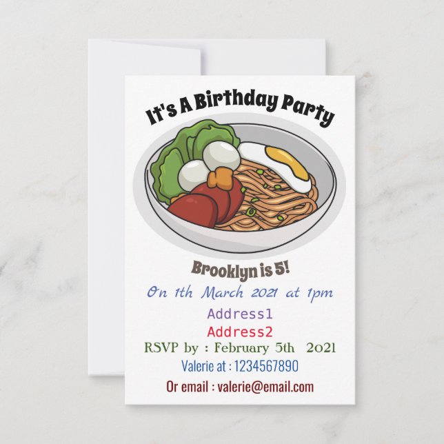 Invitación Ilustracion personalizado de fideos (Anverso)