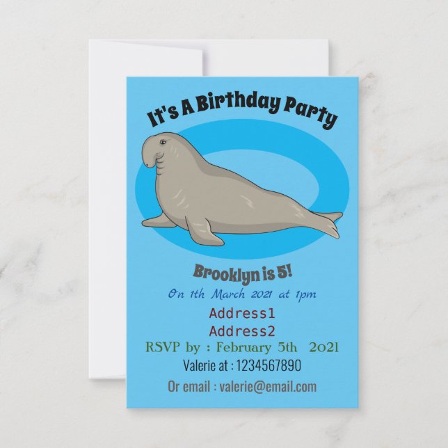Invitación Ilustracion personalizado de focas elefantes (Anverso)