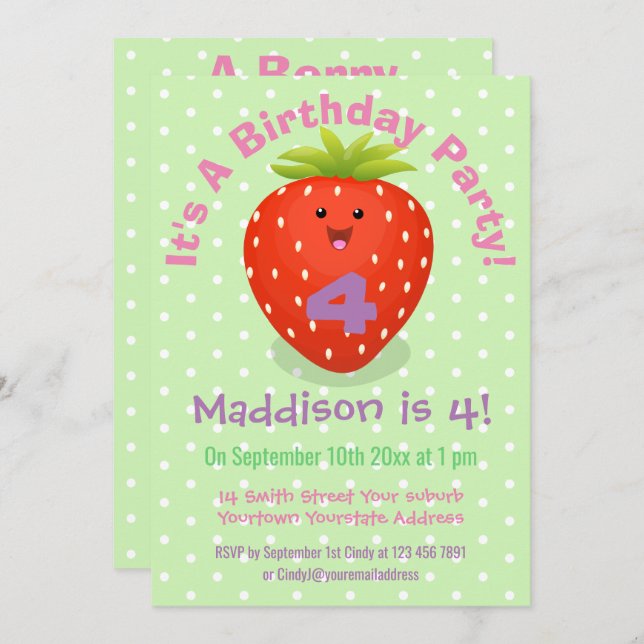 Invitación Ilustracion personalizado de fresa cutánea (Anverso / Reverso)