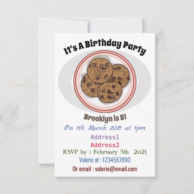 Invitación Ilustracion personalizado de galletas de chocolate (Anverso)