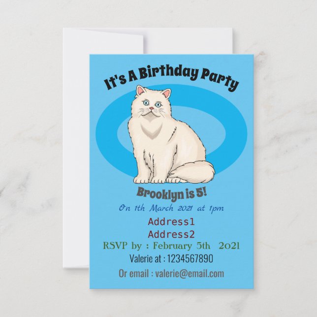 Invitación Ilustracion personalizado de gato persa (Anverso)