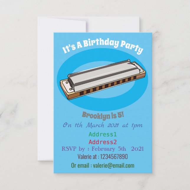Invitación Ilustracion personalizado de Harmonica (Anverso)